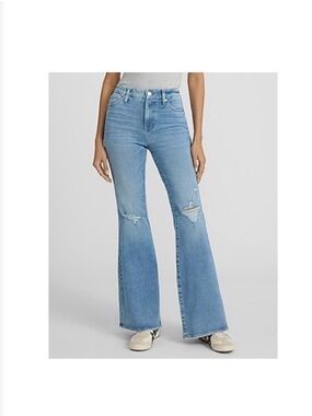 Express Light Blue Distressed High-Rise Flare Jeans S SHORT